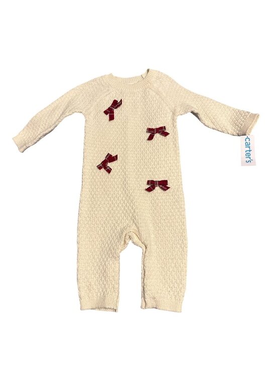 Carter's Other - Carters Baby Girls Cream Knit Romper Red Plaid Bow Accents 9M